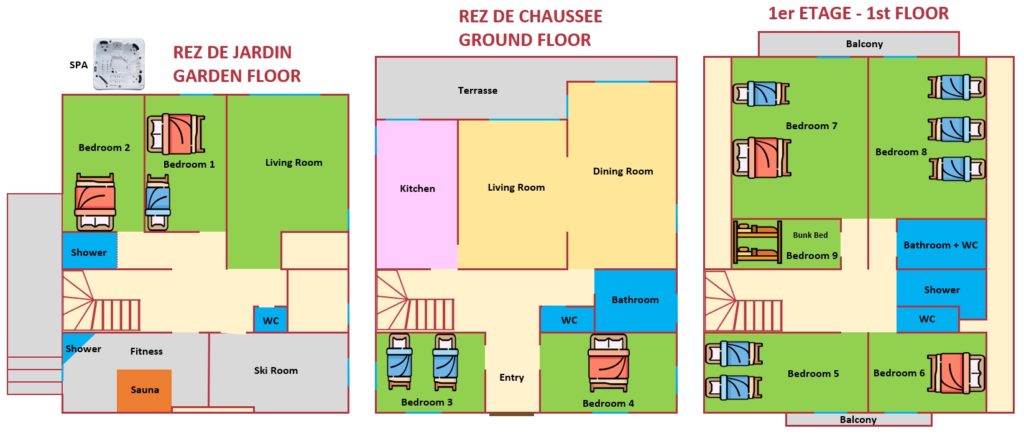 Plan de notre chalet de vacance disponible à la location toute l'année